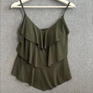 Aqua Green Swimwear Ruffled Layered Asymmetrical Camisole Swim Top (S) Olive